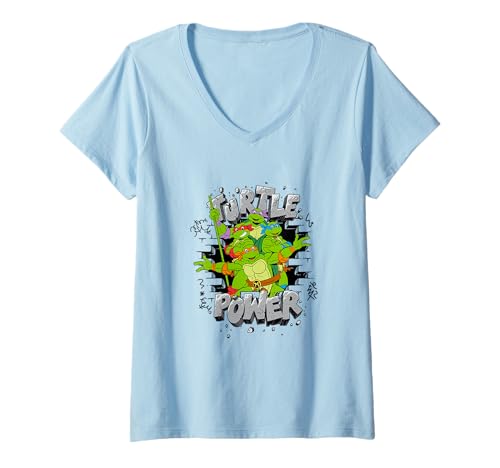 Damen Teenage Mutant Ninja Turtles Graffiti Turtle Power T-Shirt mit V-Ausschnitt von Teenage Mutant Ninja Turtles