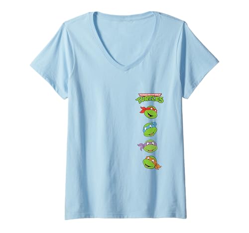Damen Teenage Mutant Ninja Turtles Happy Characters Stack T-Shirt mit V-Ausschnitt von Teenage Mutant Ninja Turtles