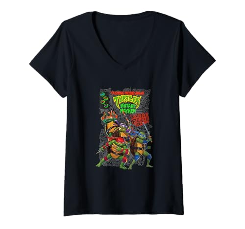 Damen Teenage Mutant Ninja Turtles Mutant Mayhem Turtle Crew T-Shirt mit V-Ausschnitt von Teenage Mutant Ninja Turtles