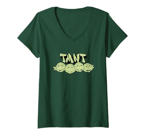 Damen Teenage Mutant Ninja Turtles TMNT Green Faces Lineup T-Shirt mit V-Ausschnitt von Teenage Mutant Ninja Turtles