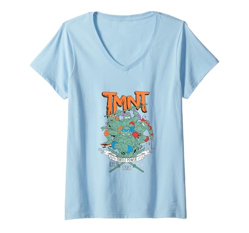 Damen Teenage Mutant Ninja Turtles TMNT Turtle Power T-Shirt mit V-Ausschnitt von Teenage Mutant Ninja Turtles