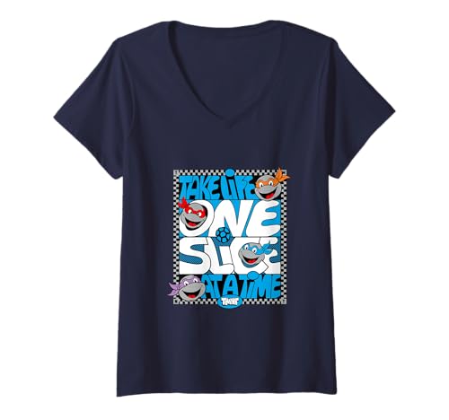 Damen Teenage Mutant Ninja Turtles Take Life One Slice at a Time T-Shirt mit V-Ausschnitt von Teenage Mutant Ninja Turtles