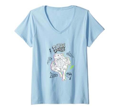 Damen Teenage Mutant Ninja Turtles Turtle Power Mikey Lightning T-Shirt mit V-Ausschnitt von Teenage Mutant Ninja Turtles