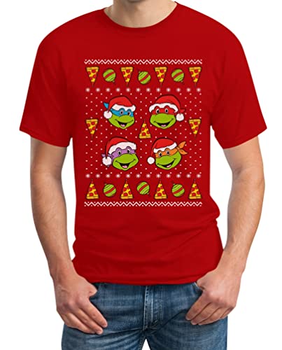 Nickelodeon Ugly Christmas Ninja Turtles Mutant Pizza Herren T-Shirt Medium Rot von TEENAGE MUTANT NINJA