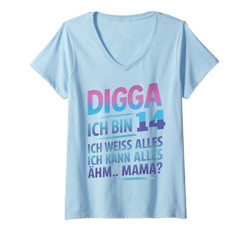 Damen Digga Ich Bin 14 Lustiger Geburtstag Spruch T-Shirt mit V-Ausschnitt Damen Digga Ich Bin 14 Lustiger Geburtstag Spruch T-Shirt mit V-Ausschnitt von Teenager Geburtstag Humor