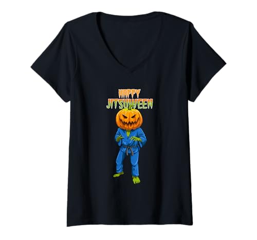 Damen Halloween MMA Jiu Jitsu Kürbis T-Shirt mit V-Ausschnitt von Teenager Jiu Jitsu Shirts