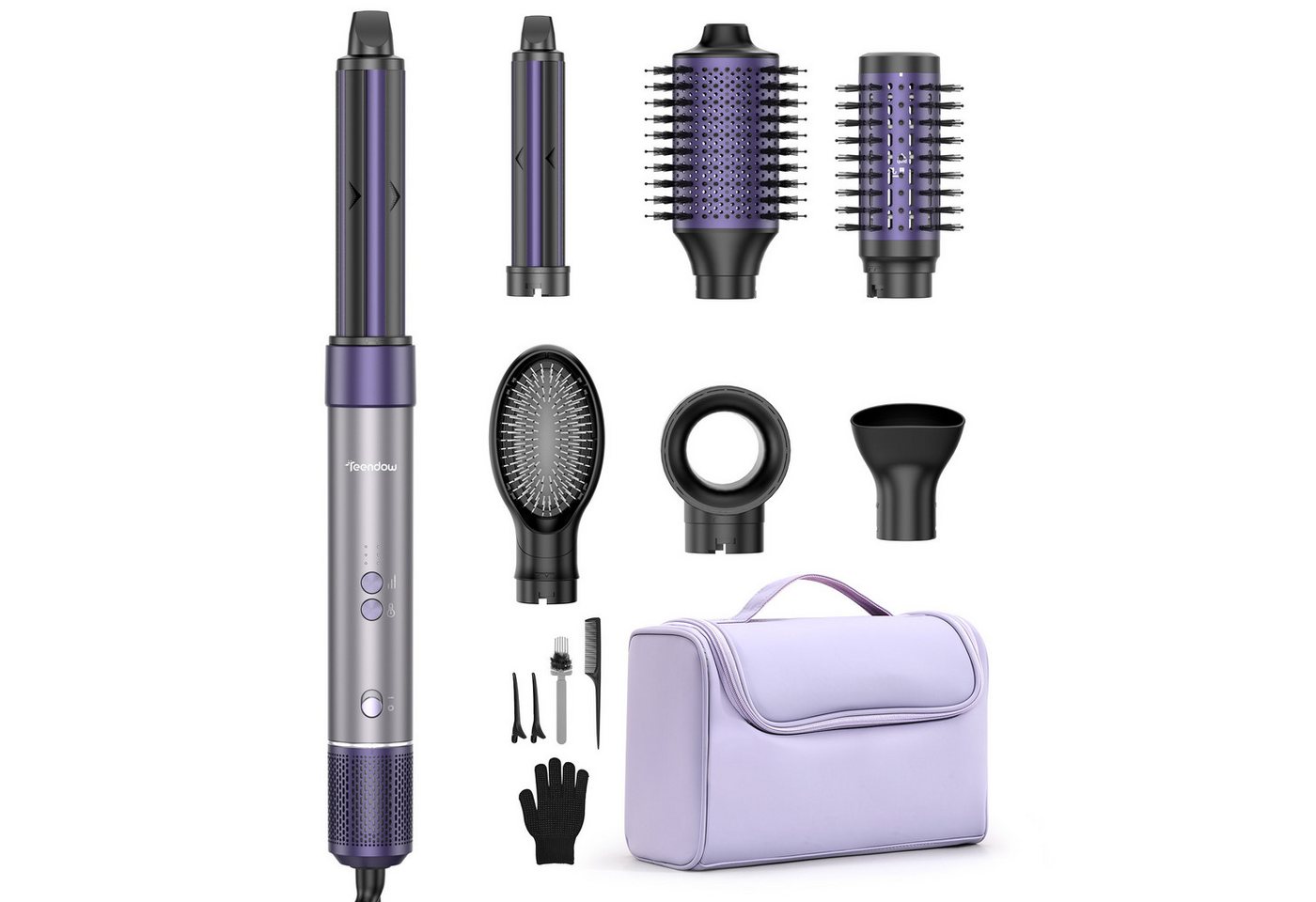 Teendow Multihaarstyler 7-in-1 Airstyler, Warmluftbürste 1500W, mit Aufbewahrungstasche, 110.000 U/min, 20 m/s Luftstrom, 360° drehbare Stromkabel von Teendow
