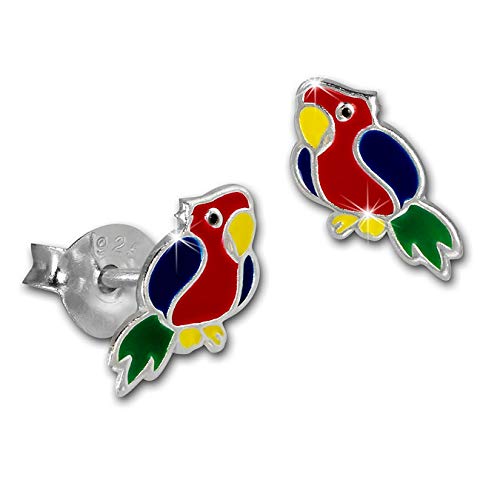 Teenie-Weenie Ohrringe für Kinder 925 Silber Ohrstecker Papagei bunt SDO8154R Silber Ohrstecker von SilberDream