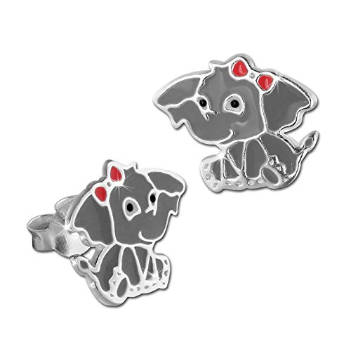 Ohrringe Ohrstecker TW 925 Echt Silber grau rot Elefant für Kinder D2SDO8161K ein schönes Geschenk zu Weihnachten, Geburtstag, Valentinstag für Kinder von Teenie-Weenie