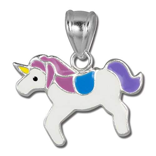 Teenie-Weenie Ketten Anhänger Einhorn 925 Silber lila hellblau Emaille SDH8105W Silber Kettenanhänger von SilberDream