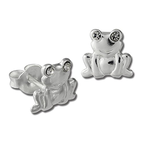 Teenie-Weenie Ohrringe für Kinder 925 Silber Ohrstecker Frosch weiß SDO8022W Silber Ohrstecker von Teenie-Weenie