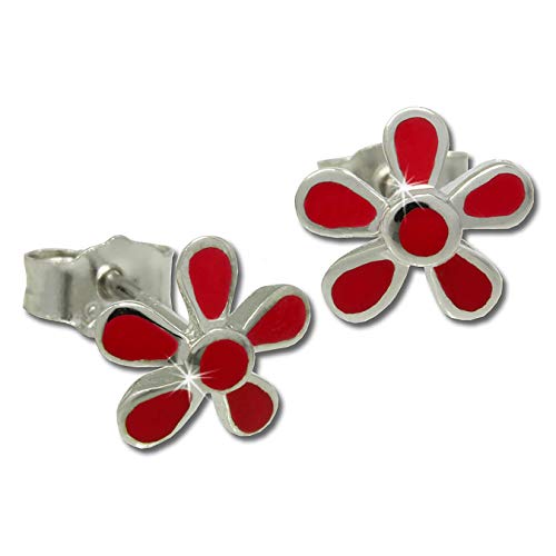 Teenie-Weenie Ohrringe 6mm für Kinder 925 Silber Ohrstecker Blume rot SDO209R Silber Ohrstecker von Teenie-Weenie