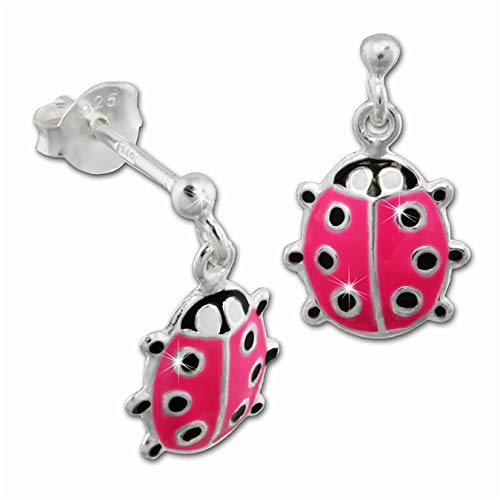 Teenie-Weenie Ohrringe Kinder 925 Silber Ohrstecker Marienkäfer rosa SDO8106P Silber Ohrstecker von SilberDream