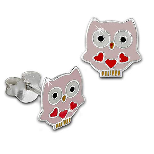 Teenie-Weenie Ohrringe Kinder 925 Silber Ohrstecker kleine Eule rosa SDO8130A Silber Ohrstecker von SilberDream
