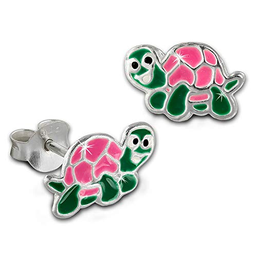 Teenie-Weenie Ohrringe Kinder Silber Ohrstecker mini Schildkröte rosa SDO8137A Silber Ohrstecker von SilberDream