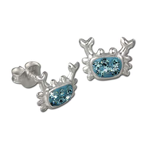 Teenie-Weenie Ohrringe Ohrstecker Echt Silber blau Krebs für Kinder D2SDO8010H ein schönes Geschenk zu Weihnachten, Geburtstag, Valentinstag für Kinder von SilberDream