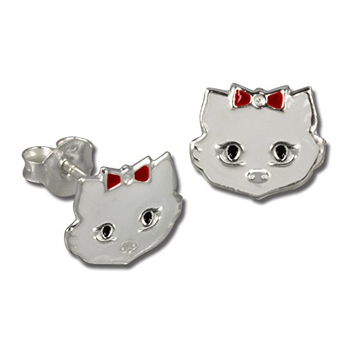 Teenie-Weenie Ohrringe für Kinder 925 Silber Ohrstecker Katze weiß SDO8102W Silber Ohrstecker von Teenie-Weenie