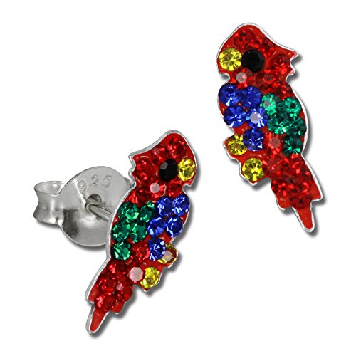 Teenie-Weenie Ohrringe für Kinder 925 Silber Ohrstecker Papagei bunt SDO8155R Silber Ohrstecker von SilberDream