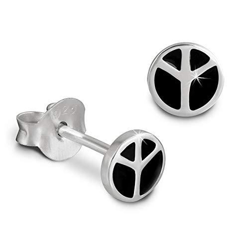 Teenie-Weenie Ohrringe für Kinder 925 Silber Ohrstecker Peace schwarz SDO8118S Silber Ohrstecker von SilberDream