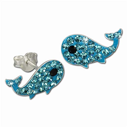 Teenie-Weenie Ohrringe für Kinder 925 Silber Ohrstecker Wal blau SDO8001H Silber Ohrstecker von SilberDream