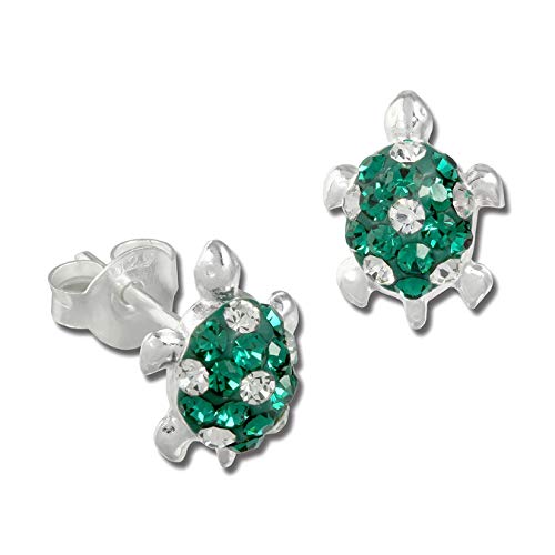 Teenie-Weenie Ohrstecker Kinder Silber grün Schildkröte Ohrringe D3SDO8006G Silber Ohrschmuck für Kinder von SilberDream