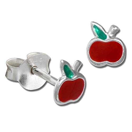 Teenie-Weenie Ohrstecker Kinder Silber rot grün Apfel Ohrringe D3SDO8131R Silber, Emaille Ohrschmuck für Kinder von Teenie-Weenie