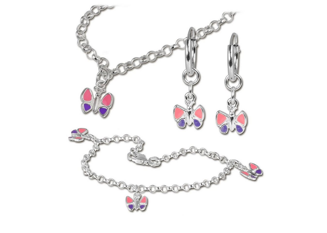 Teenie-Weenie Schmuckset Teenie-Weenie Schmetterling Kette & Armband (Schmuckset, 3-tlg., Schmucksets), Schmucksets Schmetterling aus 925 Sterling Silber, Farbe: rosa, lila von Teenie-Weenie