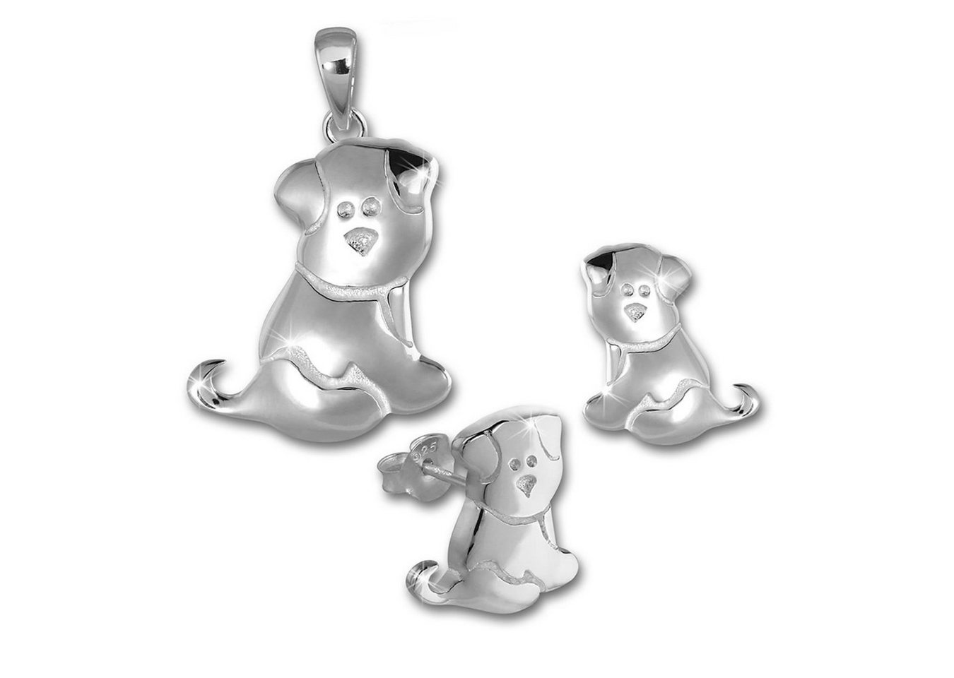 Teenie-Weenie Schmuckset Teenie-Weenie Anhänger und Ohrringe Hund (Schmuckset, 2-tlg., Schmucksets), Schmucksets (Hund) 925 Sterling Silber, Farbe: silber von Teenie-Weenie