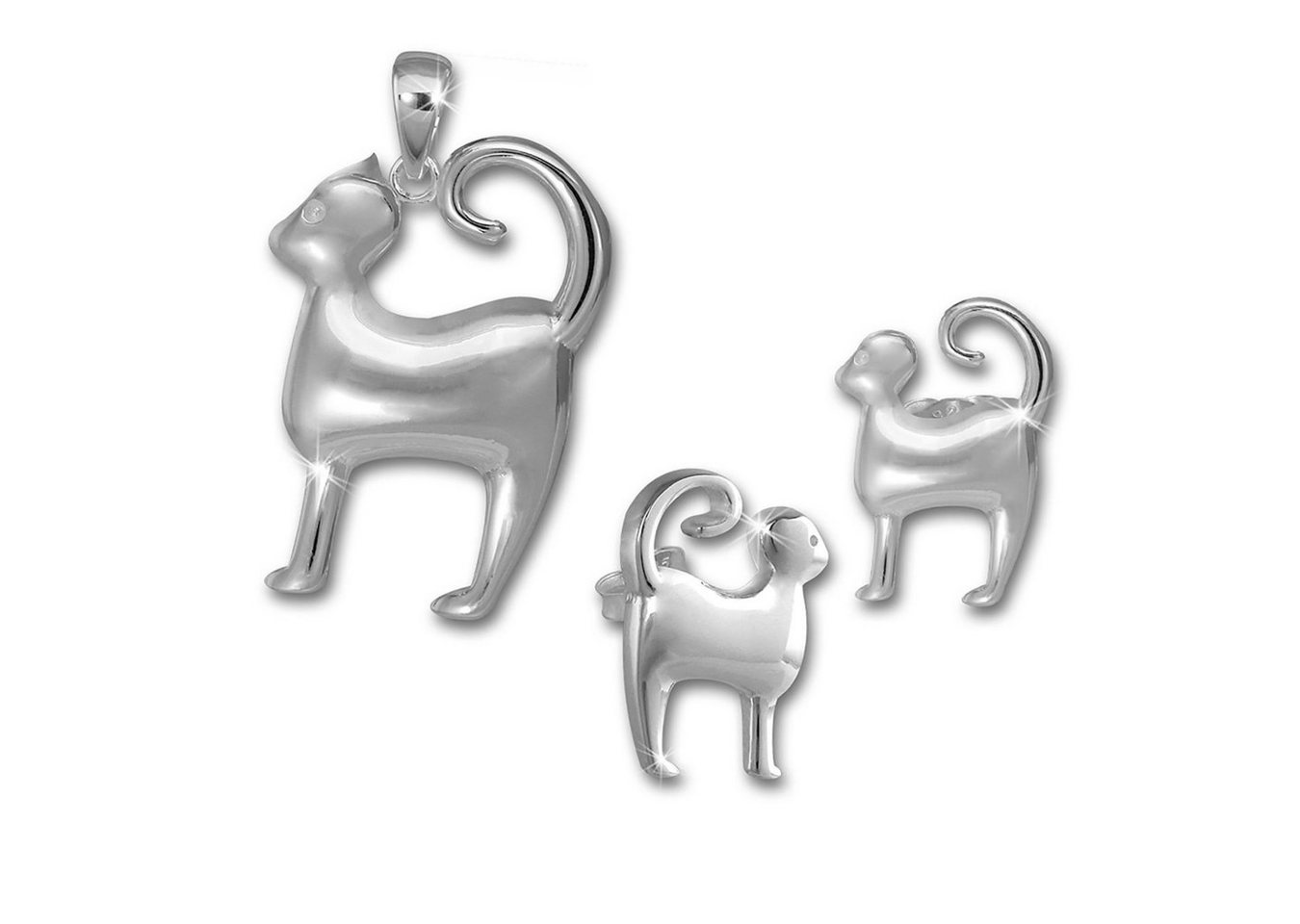 Teenie-Weenie Schmuckset Teenie-Weenie Anhänger und Ohrringe Katze (Schmuckset, 2-tlg., Schmucksets), Schmucksets (Katze) 925 Sterling Silber, Farbe: silber von Teenie-Weenie