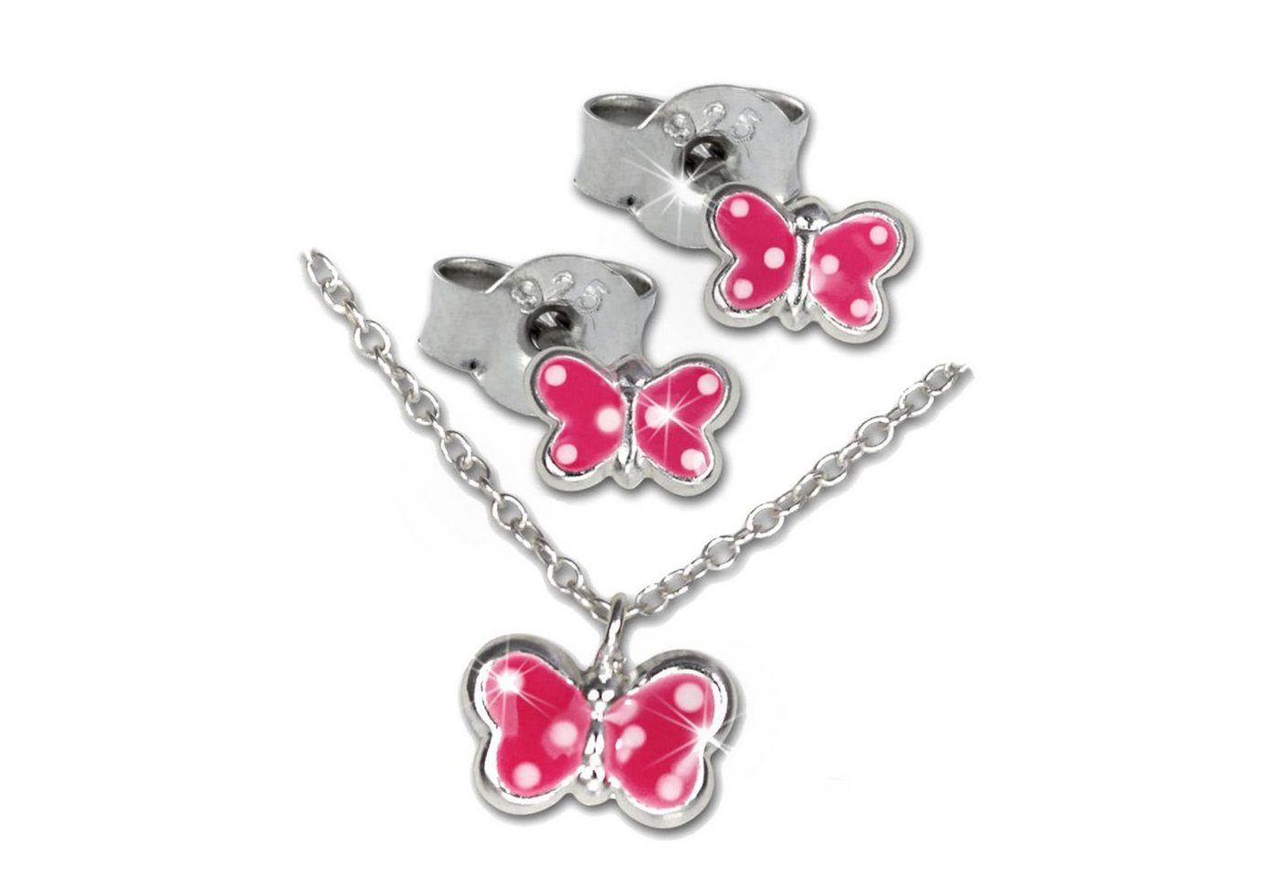 Teenie-Weenie Schmuckset Teenie-Weenie Schmetterling Ohrstecker (Schmuckset, 3-tlg., Schmucksets), Schmucksets (Schmetterling) 925 Sterling Silber, Farbe: pink von Teenie-Weenie