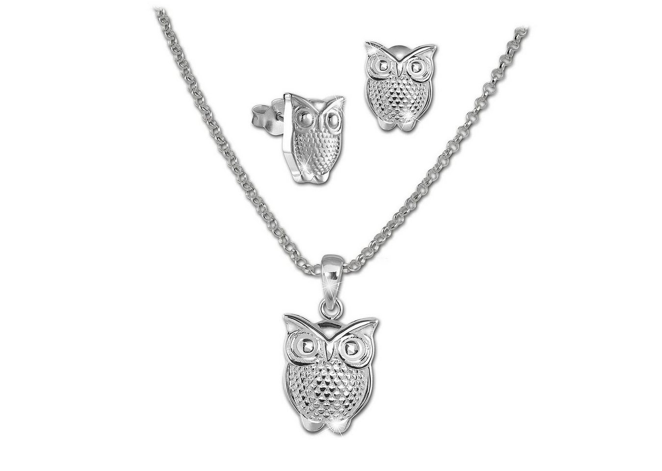 Teenie-Weenie Schmuckset Teenie-Weenie Eule Kette und Ohrringe (Schmuckset, 3-tlg., Schmucksets), Schmucksets (Eule) 925 Sterling Silber, Farbe: silber von Teenie-Weenie