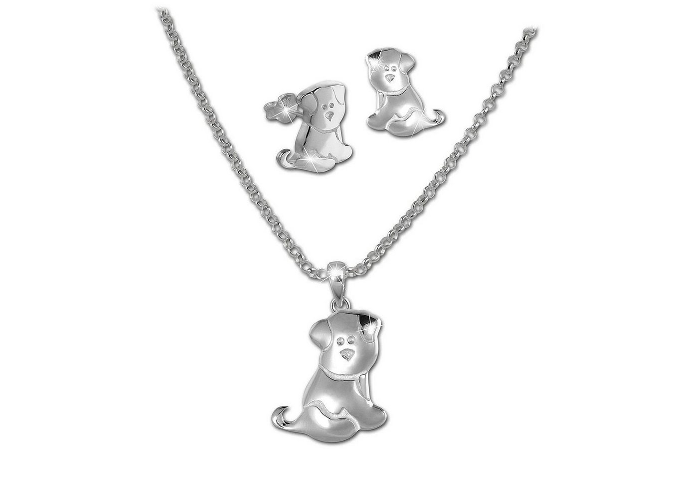 Teenie-Weenie Schmuckset Teenie-Weenie Hund Kette und Ohrringe (Schmuckset, 3-tlg., Schmucksets), Schmucksets (Hund) 925 Sterling Silber, Farbe: silber von Teenie-Weenie