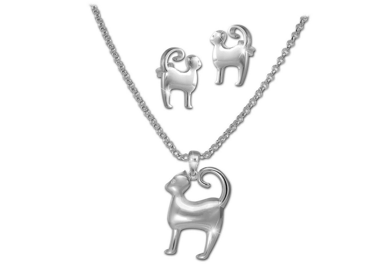 Teenie-Weenie Schmuckset Teenie-Weenie Katze Kette und Ohrringe (Schmuckset, 3-tlg., Schmucksets), Schmucksets (Katze) 925 Sterling Silber, Farbe: silber von Teenie-Weenie