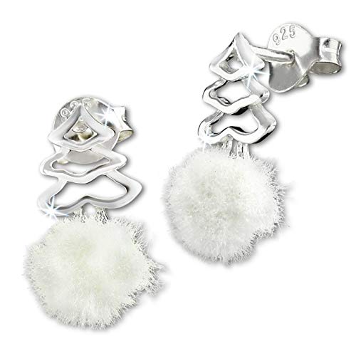 Teenie-Weenie Tannenbaum Pom Poms Ohrringe 925 Silber Kinder Ohrstecker SDO8554W Silber Ohrstecker von Teenie-Weenie