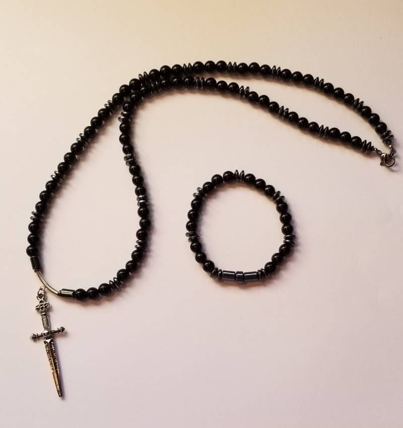 Schmuck Für Männer, Herren Kette Mit Kreuz, Schwert, Perlen Halskette Und Armband-Set von TeensTreasureBox