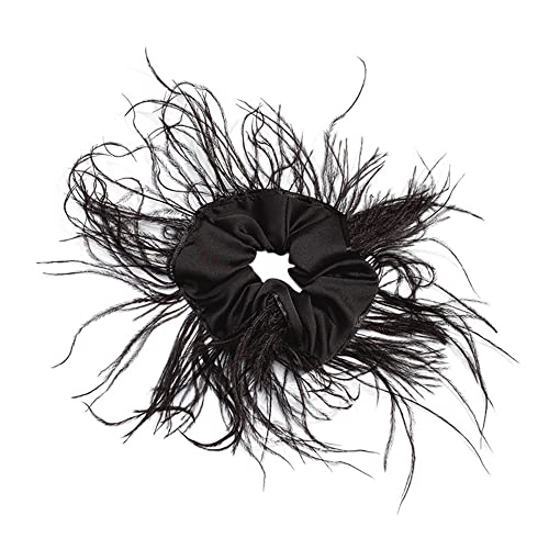 Schwarze Feder Haargummis Elastische Haarbänder Haarringe Scrunchy Haargummis Seile Pferdeschwanz Halter Haarschmuck für Frauen und Mädchen, 1 Stück von Teensery