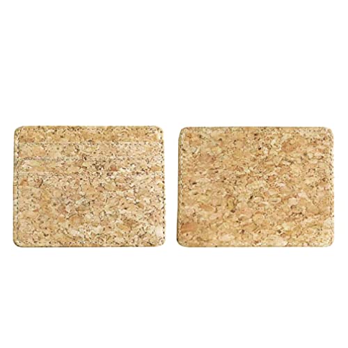 Teensery 2 Stück Uni Kreditkartenetui aus PU-Leder mit Kork-Muster, Kartenfach für Damen und Herren, horizontaler Stil von Teensery