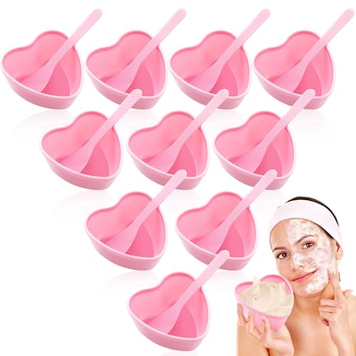 Teenyyou 5 Sets Kunststoff Herzförmige Gesichtsmaske Rührschüssel mit Spatel Esthetiker Supplies Rosa Gesichtsmaske Schüssel DIY Hautpflege Mischwerkzeug Kit für Damen Frauen Zuhause Schönheitssalon von Teenyyou
