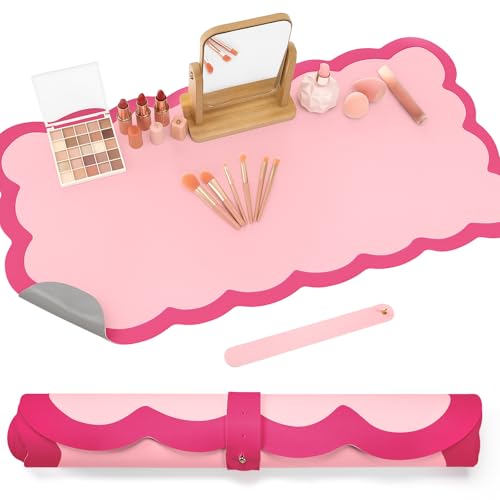 Teenyyou Make-up-Matte für Schminktisch, gewellt, doppelseitig, Schminktisch-Pad, wasserdicht, Mauspads für Schminktisch, Schreibtisch (Rosa) von Teenyyou