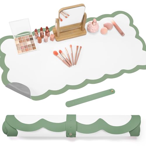 Teenyyou Make-up-Matte für Schminktisch, gewellt, doppelseitig, Schminktisch-Pad, wasserdicht, Mauspads für Schminktisch, Schreibtisch (grüner Rand) von Teenyyou