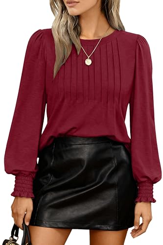 Teesho Damen Bluse Langarm Oberteile Herbst Shirts Elegant Blusen Tunika Bussiness Arbeit Tops(Weinrot/XXL) von Teesho