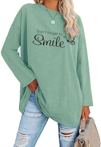Teesho Damen Langarmshirt Oversize | 100% Baumwolle | Bedrucktes Longshirt als Pullover | Loses Oberteil für Casual Style | Tunika-Look (Hellgrün/M) von Teesho