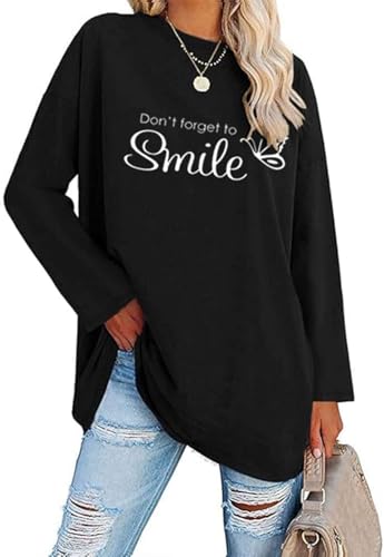 Teesho Damen Langarmshirt Oversize | 100% Baumwolle | Bedrucktes Longshirt als Pullover | Loses Oberteil für Casual Style | Tunika-Look (schwarz/XL) von Teesho