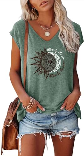 Teesho Damen T-Shirt Sommer Elegant Oberteile Kurzarm Crop Tops Oversize Shirts Tunika Sommer Tank Tops Sporttop (grün/XXL) von Teesho