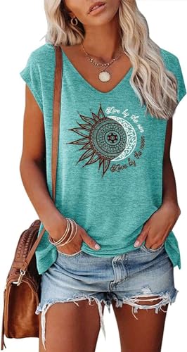 Teesho Damen T-Shirt Sommer Elegant Oberteile Kurzarm Crop Tops Oversize Shirts Tunika Sommer Tank Tops Sporttop (seeblau/XL) von Teesho