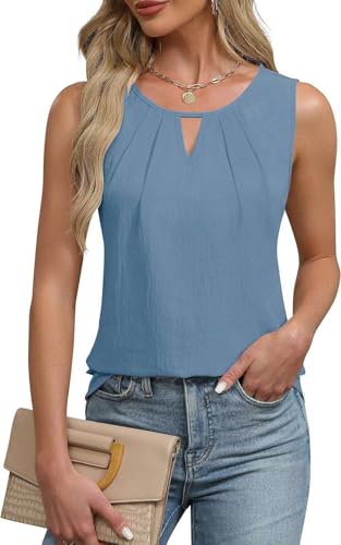 Teesho Damen Tank Top Sommer Bluse Ärmellos Vorne Falten Hemdbluse Chiffon Tops(blaugrau/XXL) von Teesho