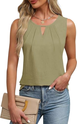 Teesho Damen Tank Top Sommer Bluse Ärmellos Vorne Falten Hemdbluse Chiffon Tops (hellGrün/M) von Teesho