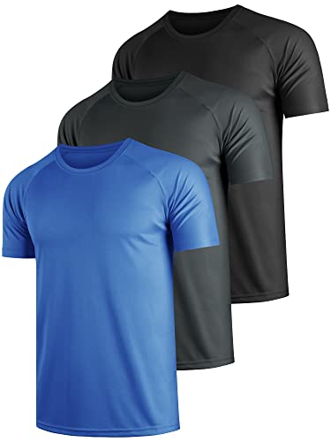 Teesmen T Shirt Herren Sport Männer Schultern Kurzarm Basic Atmungsaktive 3er Pack Rundhals Einfarbige Polyester Unifarben Gym Tennis Fitness Mesh Activewear (Multipack 2, M) von Teesmen