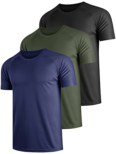 Teesmen T Shirt Herren Sport Männer Schultern Kurzarm Basic Atmungsaktive 3er Pack Rundhals Einfarbige Polyester Unifarben Gym Tennis Fitness Mesh Activewear (Multipack 3, L) von Teesmen
