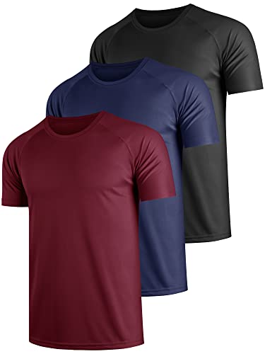 Teesmen T Shirt Herren Sport Männer Schultern Kurzarm Basic Atmungsaktive 3er Pack Rundhals Einfarbige Polyester Unifarben Gym Tennis Fitness Mesh Activewear (Multipack 4, 3XL) von Teesmen